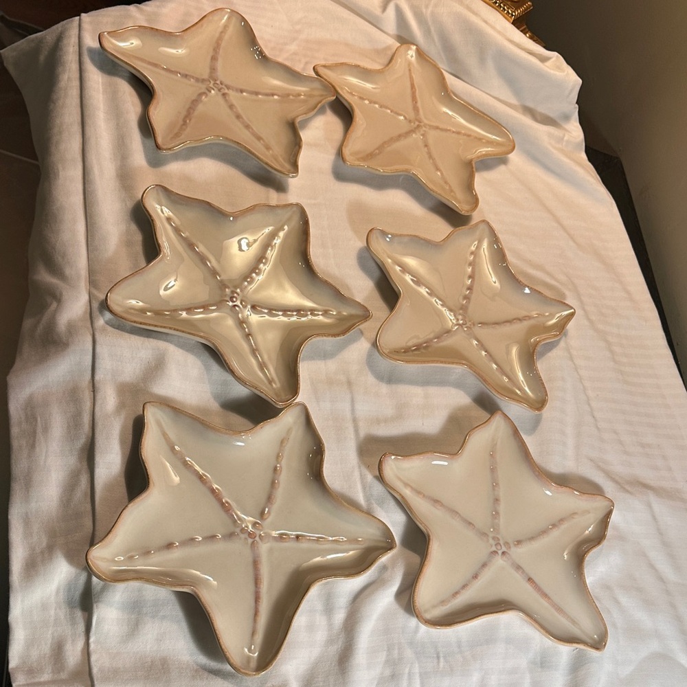 Sonoma Nautical sand Ceramic Starfish Appetizer/ salad Plates - Set of 6